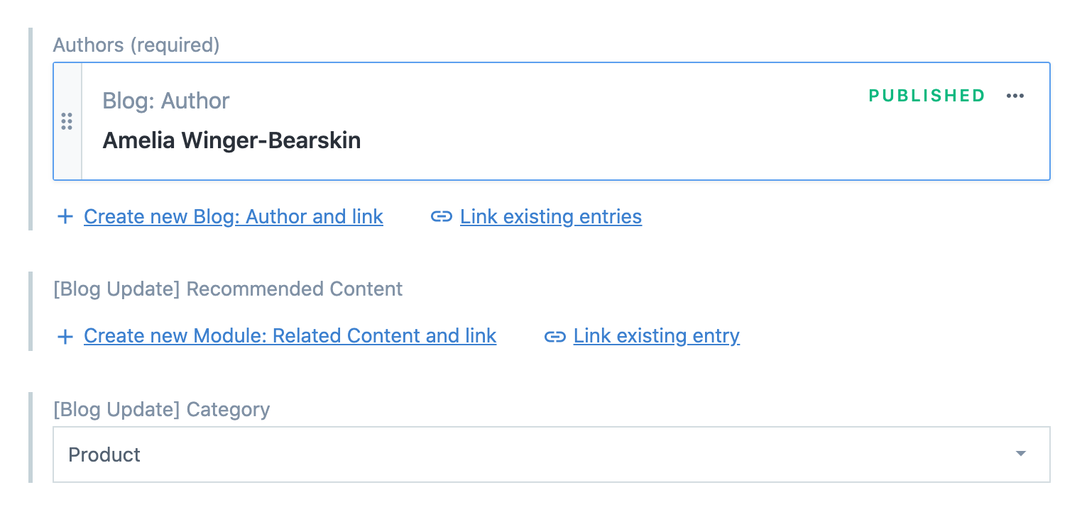 A screenshot of field editors in the contentful web app